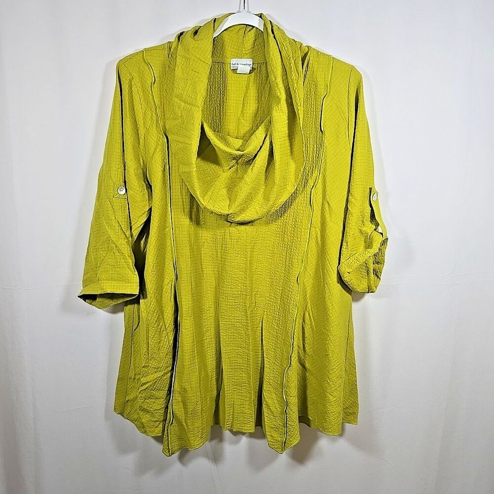 Soft Surroundings Lime Green Cowl Neck Pullover 3/4 Sleeve Light Top Tunic 3X